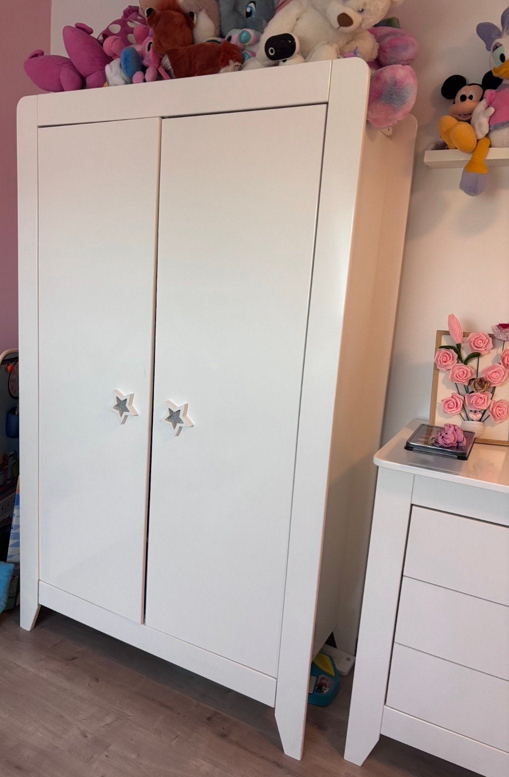 Chambre bébé Noukies, Swarowski - Lit, commode, armoire, Blanc, Enlèvement, Utilisé, Meuble de rangement