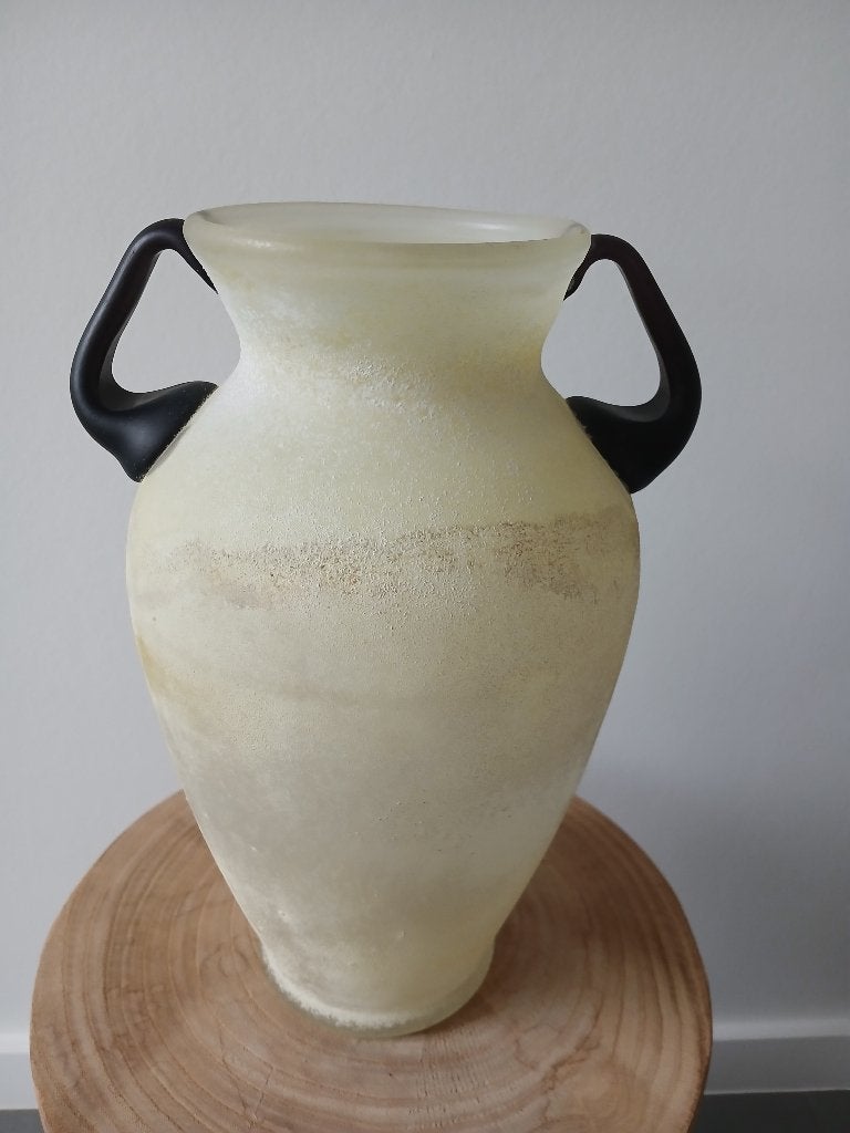 Vintage lichtgele glazen vaas/amfoor, scavo-techniek, Maison & Meubles, Accessoires pour la Maison | Vases, Neuf, Jaune, Verre