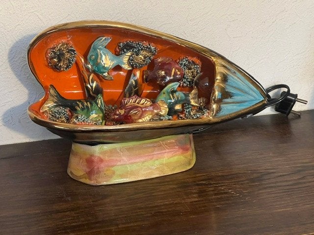 Vallauris lampe moule et possons, 1950's, Antiquités & Art, Enlèvement