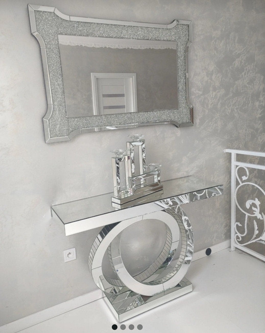Luxe Spiegel Console Tafel + Wandspiegel Set - Diamant Desig, Antiek en Kunst, Ophalen