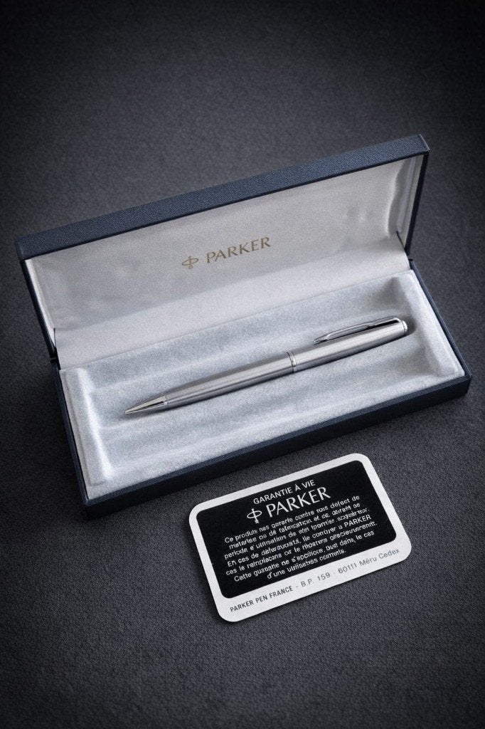 Stylo bille Parker Sonnet en acier brossé., Stylo, Comme neuf, Enlèvement, Avec boîte