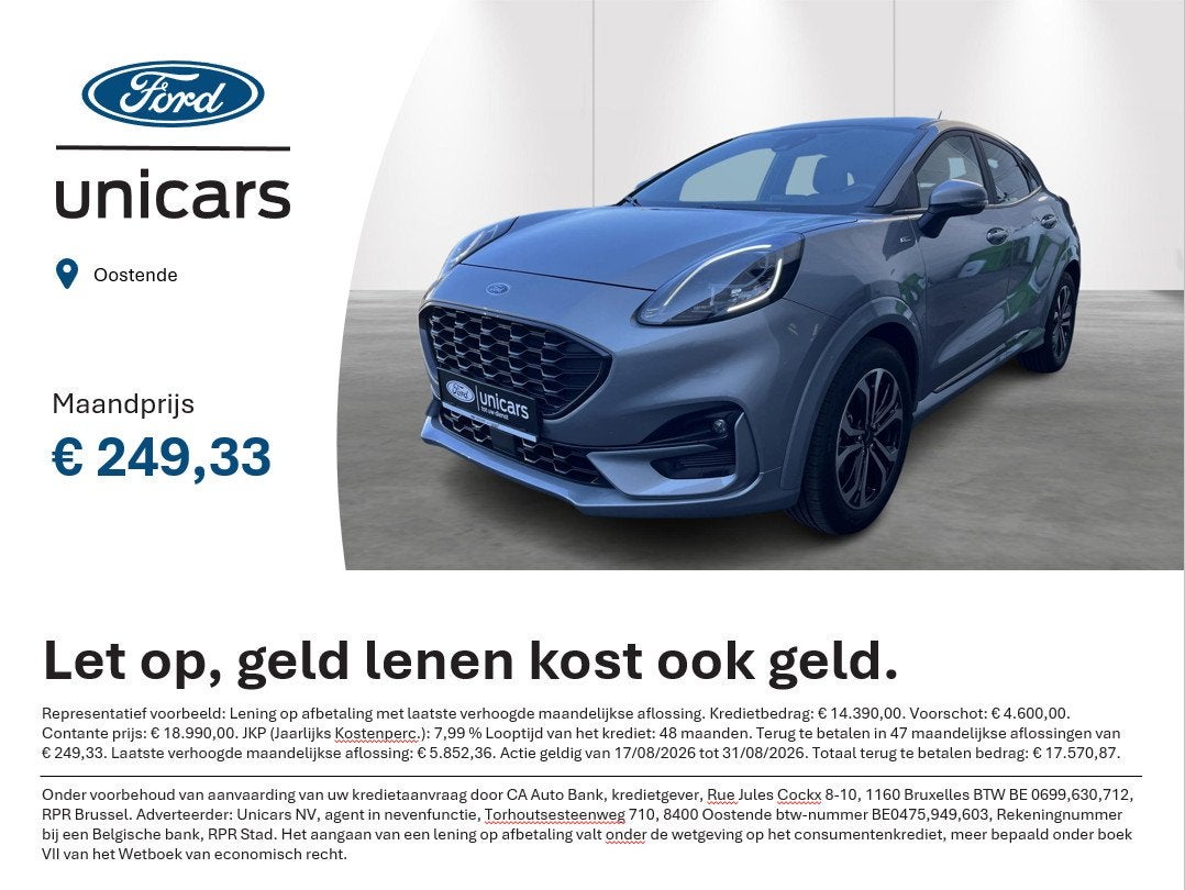 Ford Puma 1.0i Ecoboost MHEV 92kW Aut. ST-Line, Argent ou Gris, Achat, Puma, 129 g/km