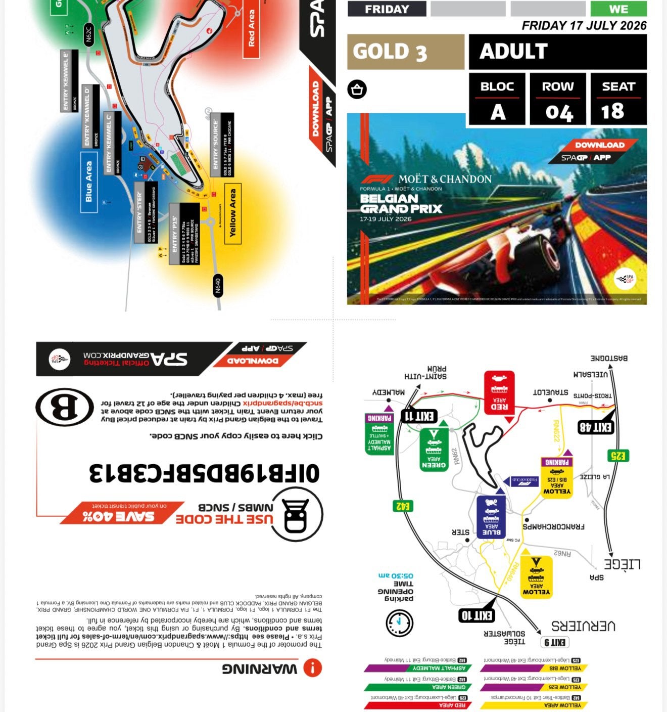 5 weekendtickets voor de Formule 1 GP Gold 3 van België, Tickets en Kaartjes