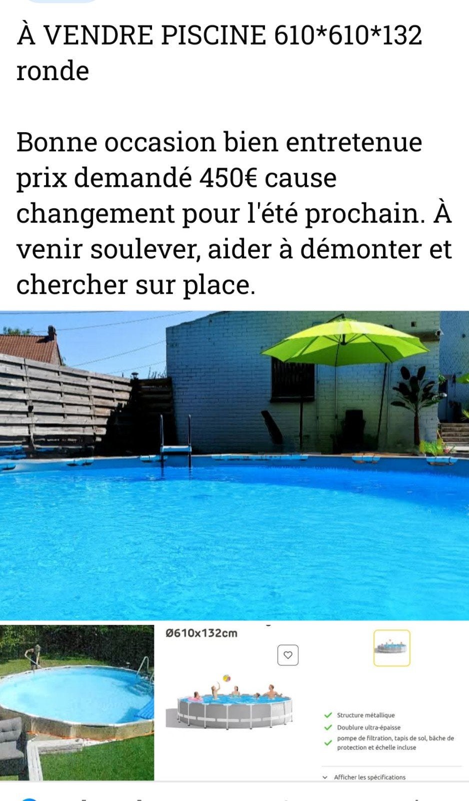 ROND BUISVORMIG ZWEMBAD, Tuin en Terras, Ophalen, Gebruikt, Rond, Opzetzwembad