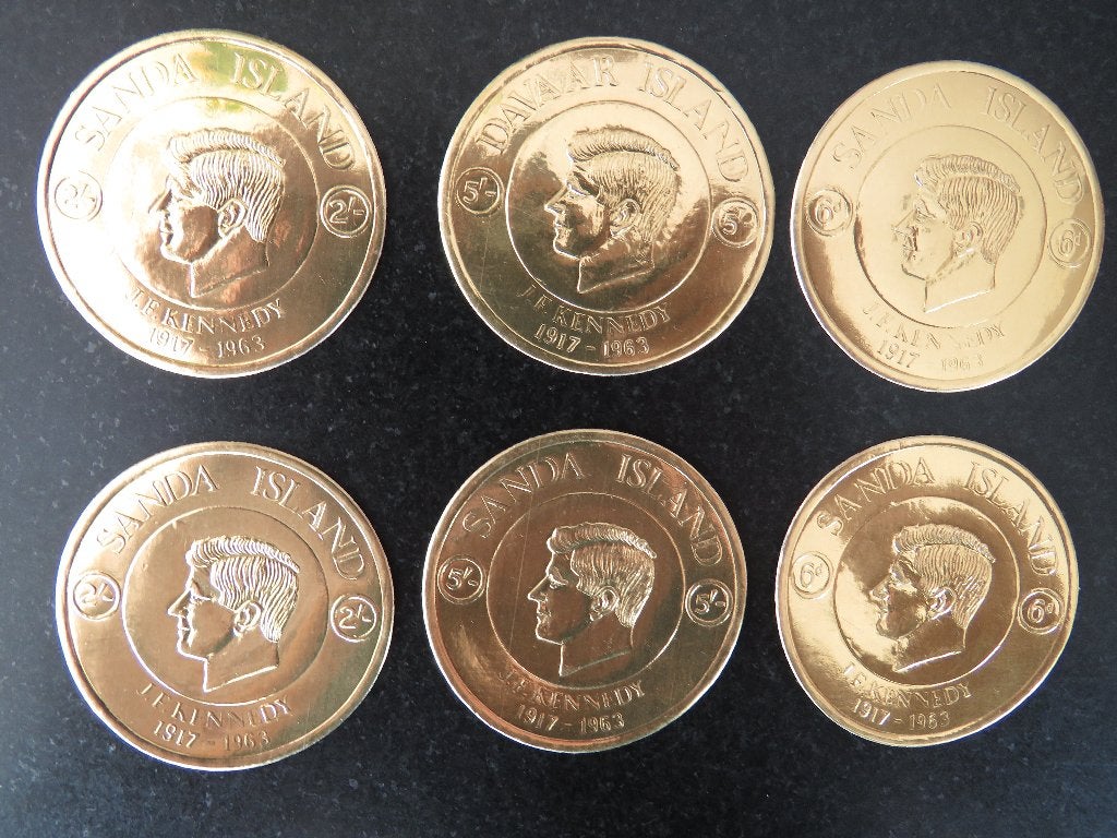 6 ronde postzegels in bladgoud J.F.Kennedy Sanda Island, Ophalen, Postfris, Overige thema's