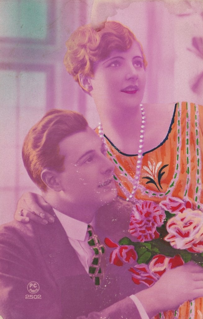 FANTASIE -  Mooi koppel met Rozen, Verzamelen, Verzenden, 1920 tot 1940, Gelopen, Overige thema's