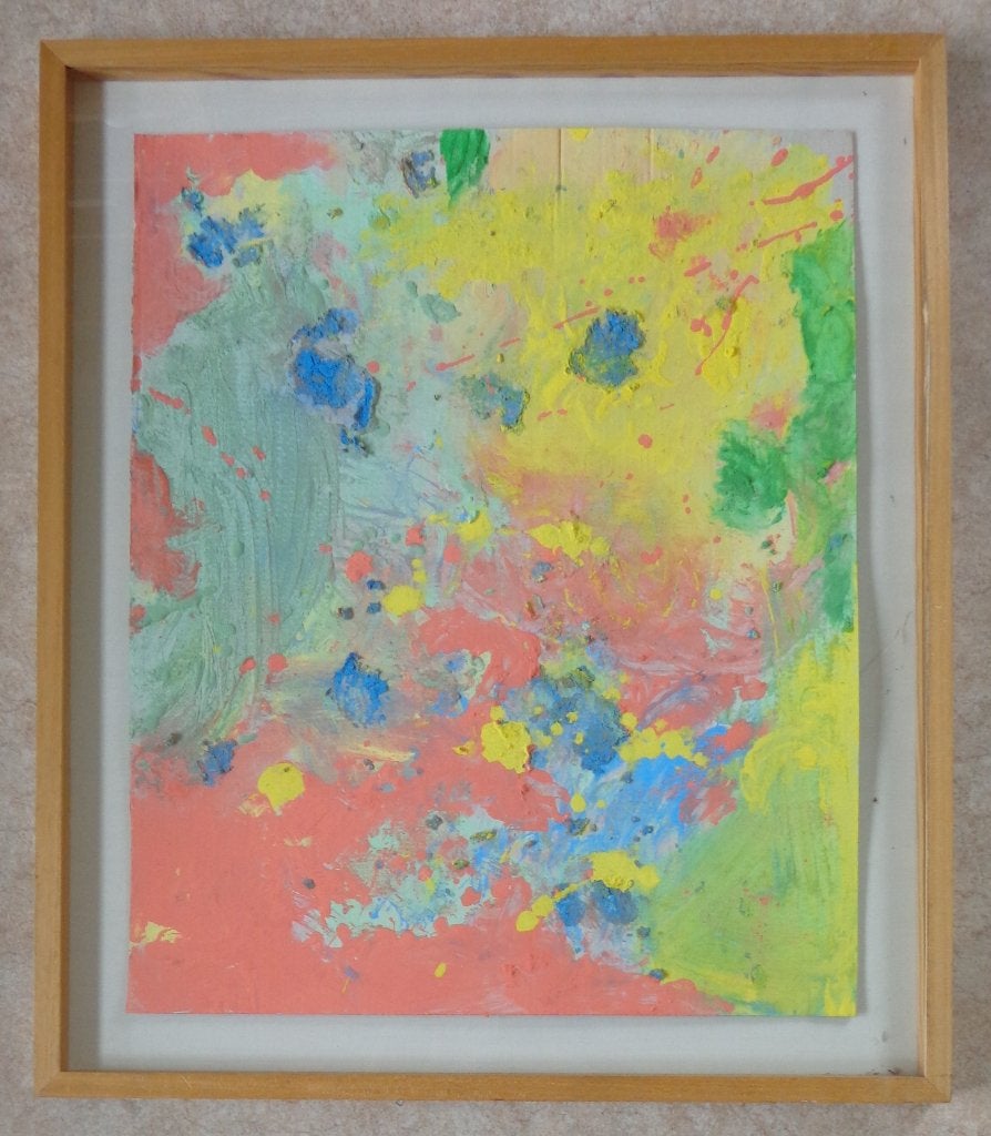 ONBEKEND / ABSTRACTIE / OLIEVERF + ZAND / 98x84cm / KADER, Ophalen