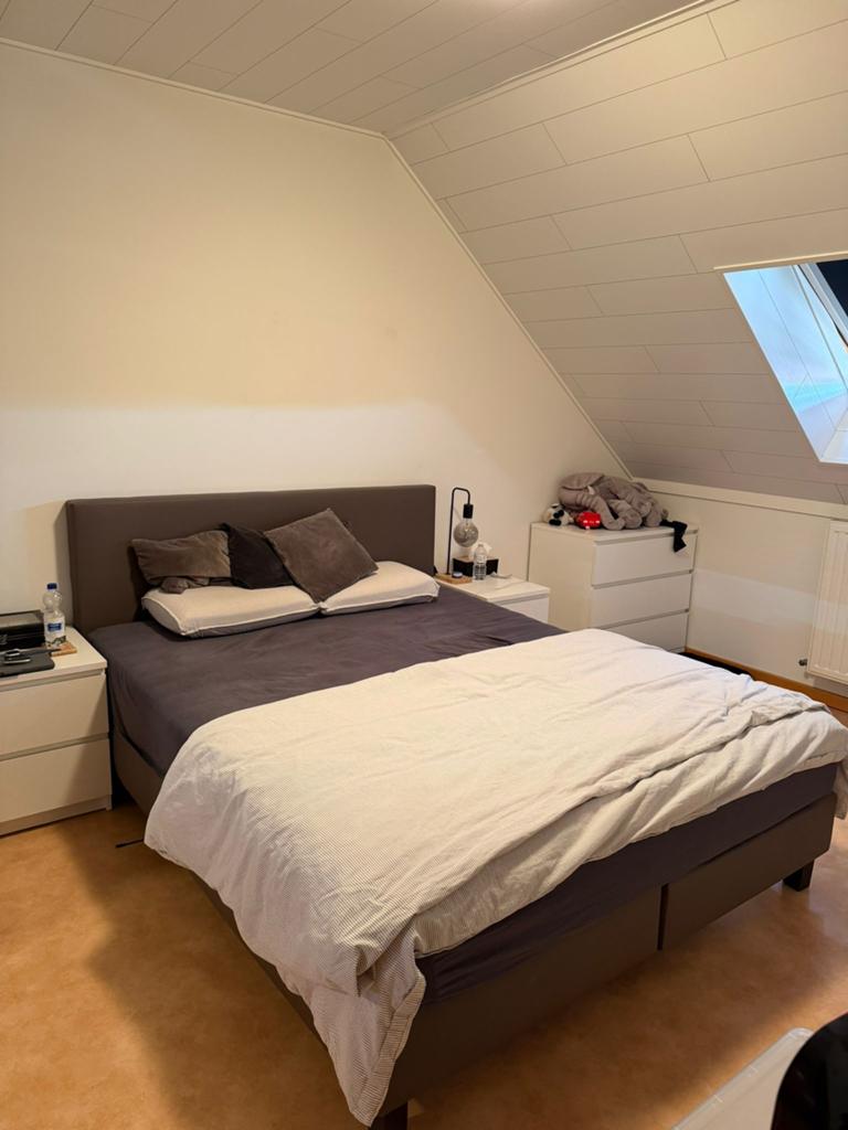 Lederen donker bruine/ taupe boxspring, Ophalen, Zo goed als nieuw