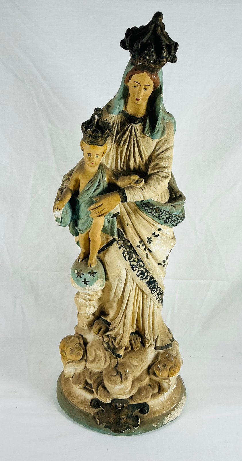 Statue antique Notre-Dame des Victoires Marie avec Jésus, Enlèvement ou Envoi