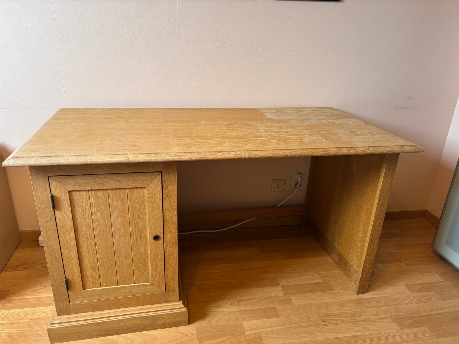 Eiken Massief houten bureau met ingebouwd opbergkastje, Maison & Meubles, Classique, Démontable, Enlèvement, Utilisé