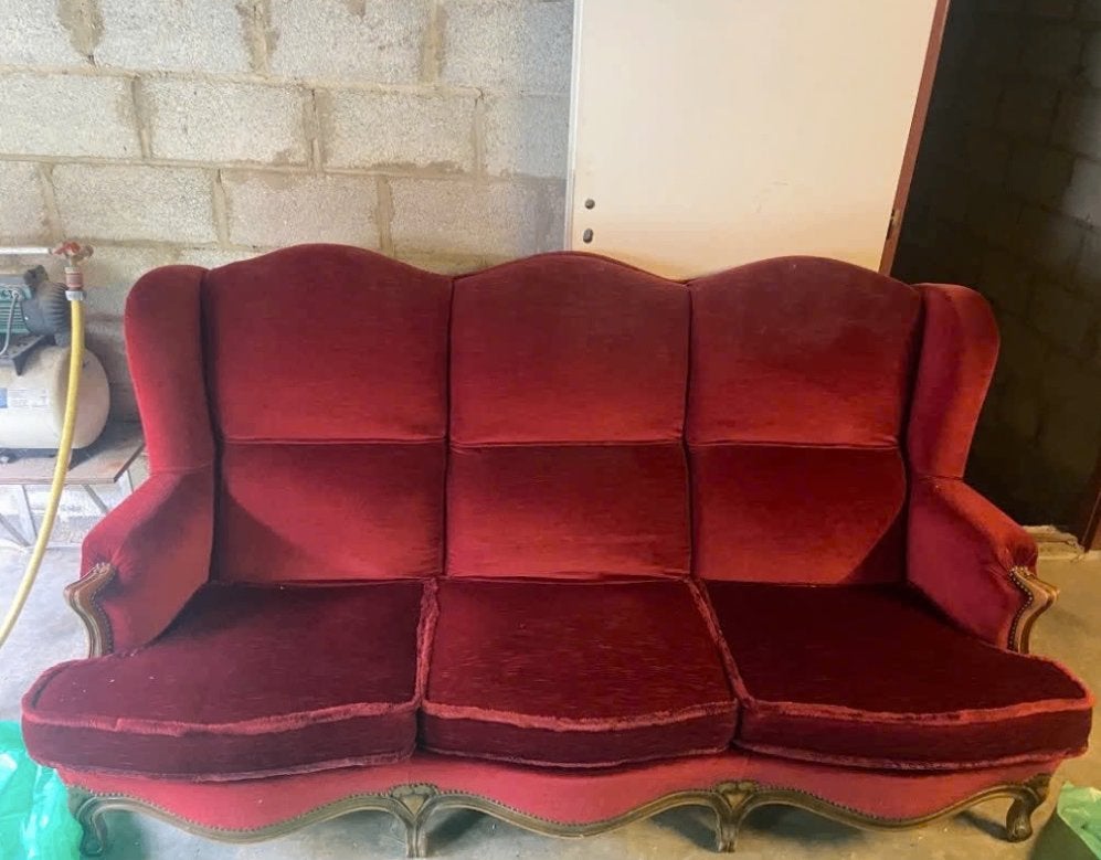 Rode 3-zit Louis XIV zetel, Huis en Inrichting, Ophalen, Hout, Gebruikt, Driepersoons