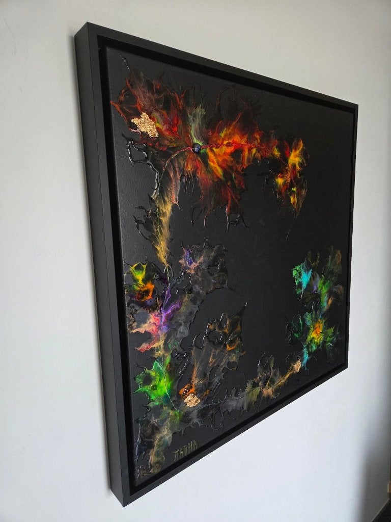 Origineel Werk MarHa (Marleen Haertjens)  "Inferno" 85x85, Antiek en Kunst, Kunst | Schilderijen | Modern, Abstract, Gemengde techniek
