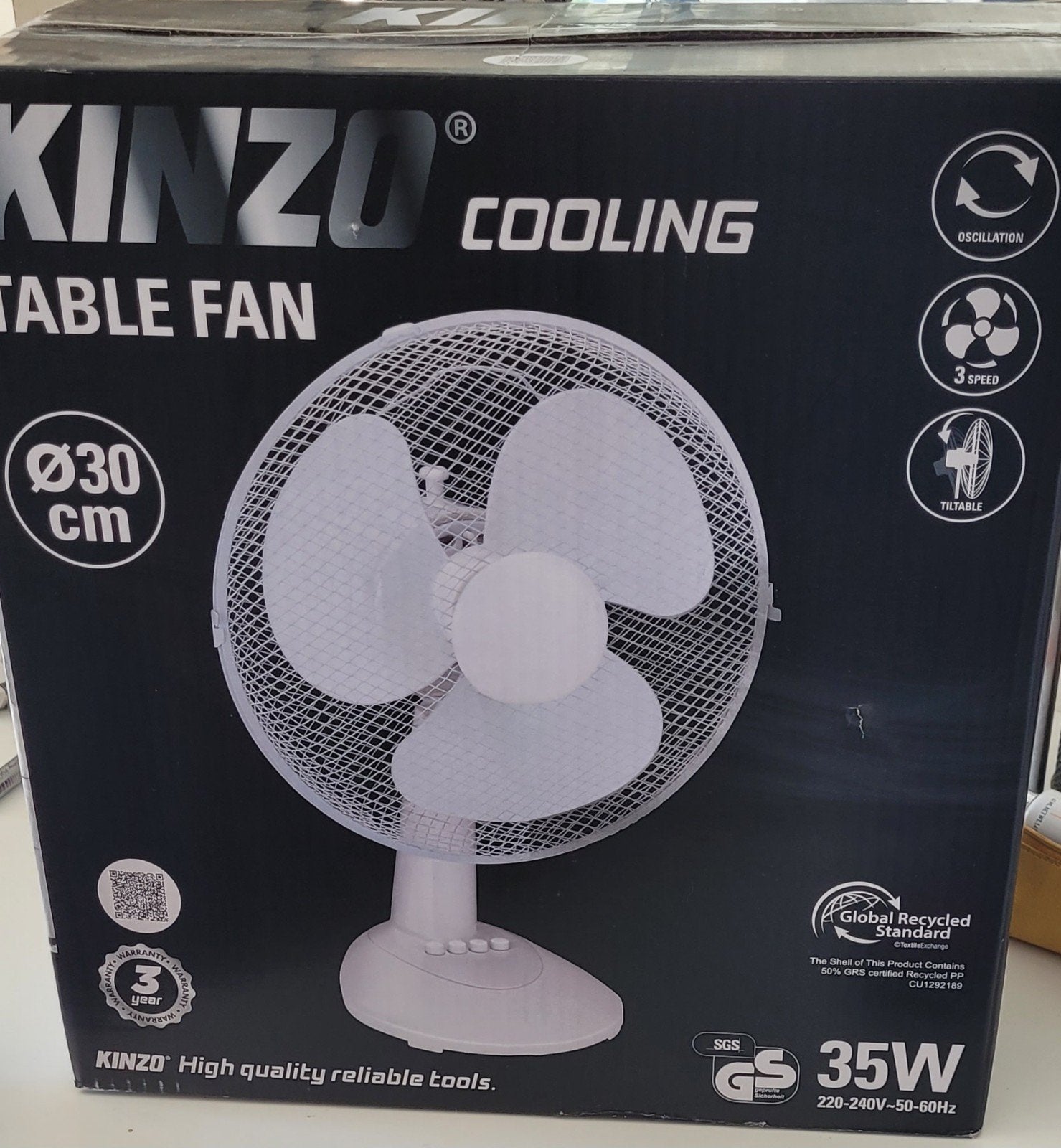 Ventilateur de table Kinzo – 30 cm – Neuf, Electroménager, Ventilateurs, Enlèvement, Ventilateur de table