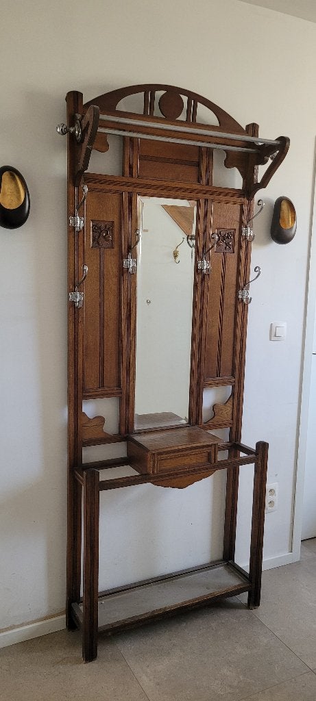 Porte-manteau sur pied en chêne ancien — porte manteau, Enlèvement, Utilisé, 200 cm ou plus, Bois