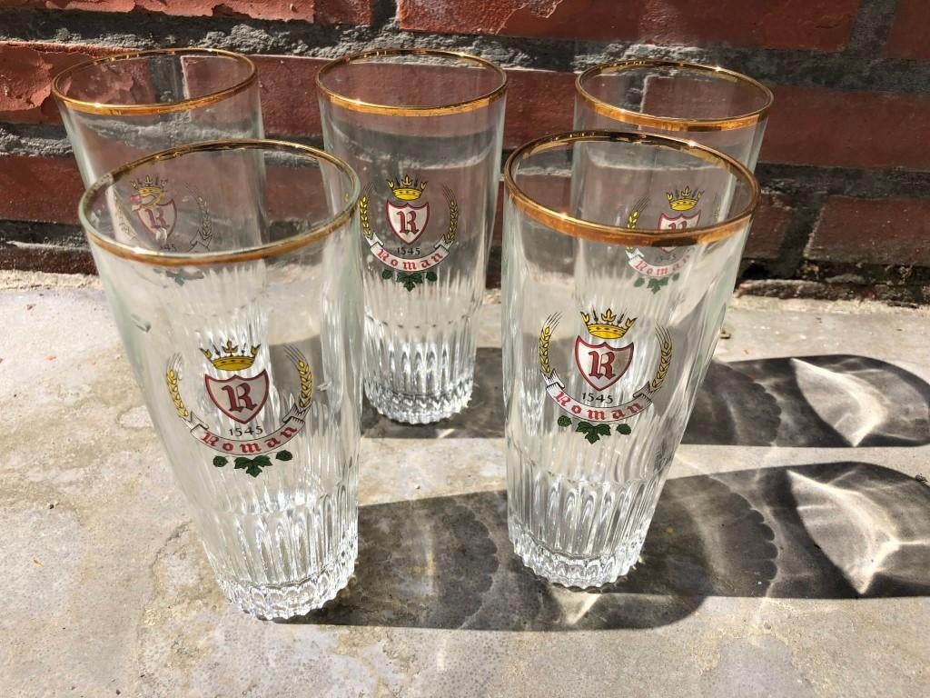 5 bierglazen Roman 1545, Verzamelen, Biermerken, Ophalen of Verzenden