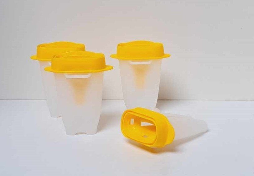 Tupperware™ « LollyTupp's » Glace - x 4 - wit en geel, Huis en Inrichting, Verzenden, Nieuw, Geel, Bus of Trommel