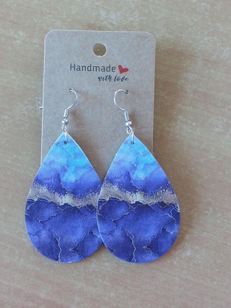 Oorbellen blauw marmer, Bijoux, Sacs & Beauté, Boucles d'oreilles, Neuf, Enlèvement ou Envoi, Autres matériaux, Bleu
