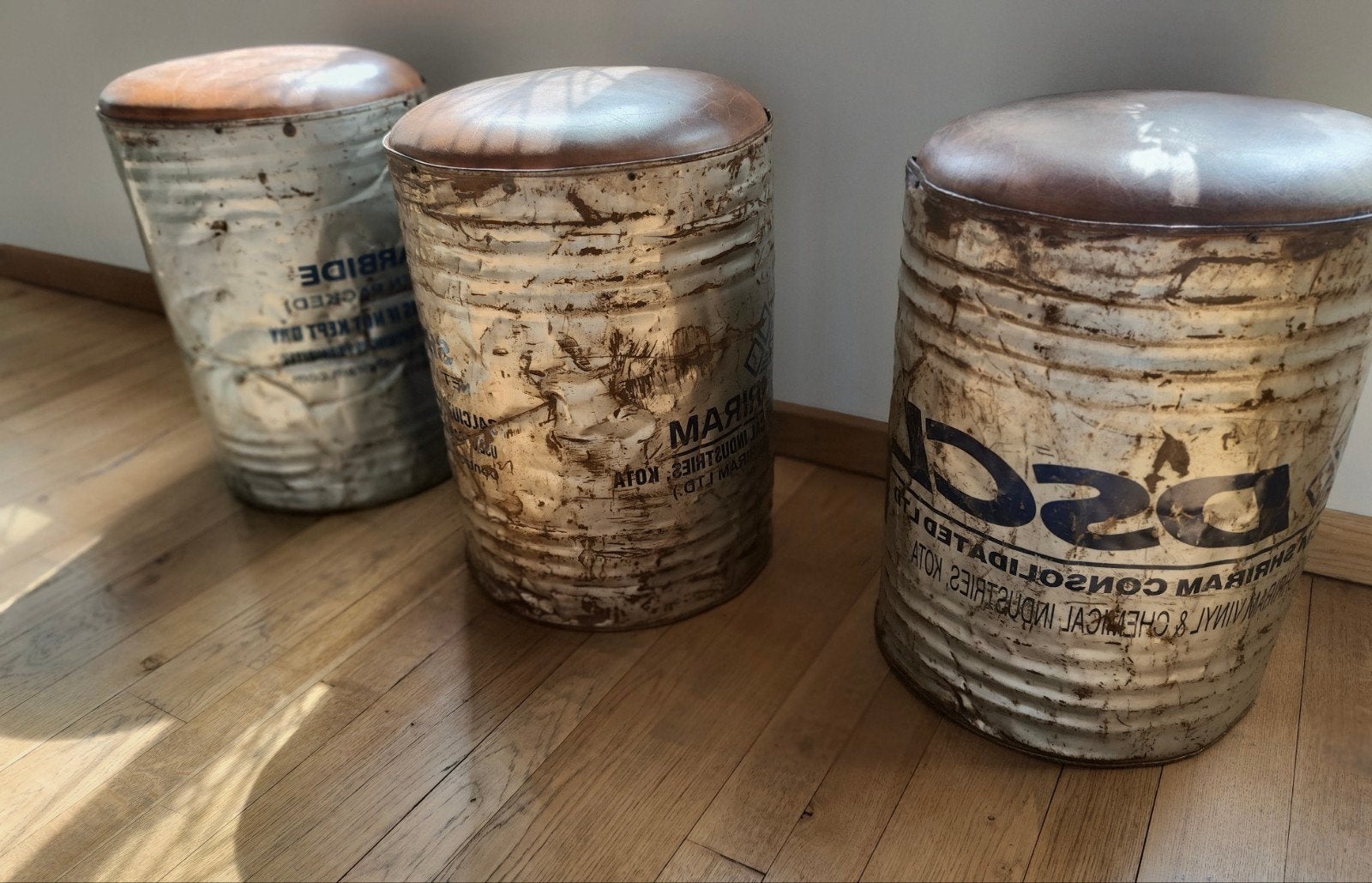 3x Vintage Industriële Barkrukken Cognac Leer - 💥NU €155💥, 3 tabourets, Comme neuf, Enlèvement, Cuir
