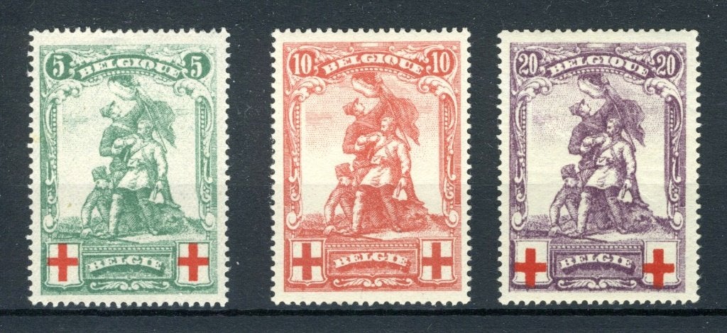 (B) 126/128 MH 1914 - Ten voordele van het Rode Kruis, Spoor van plakker, Verzenden, Postfris, Rode kruis