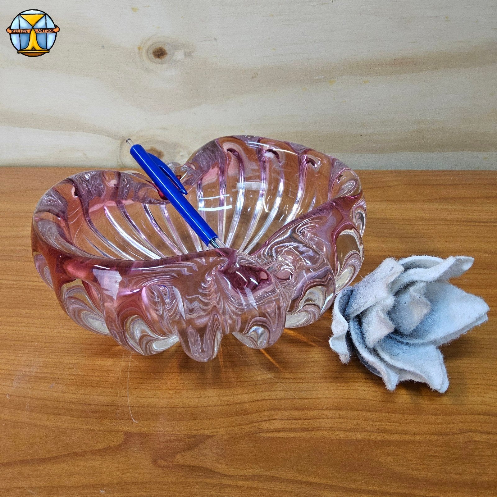 Vintage grote roze kristallen asbak/schaal (Muranoglas), Antiek en Kunst, Ophalen of Verzenden