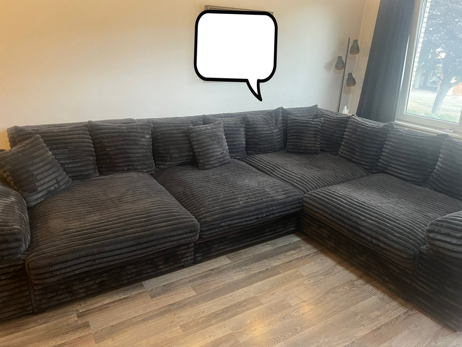 Zeer ruime, grijze ribfluwelen zetel, heel zacht, Ophalen, Zo goed als nieuw, Stof