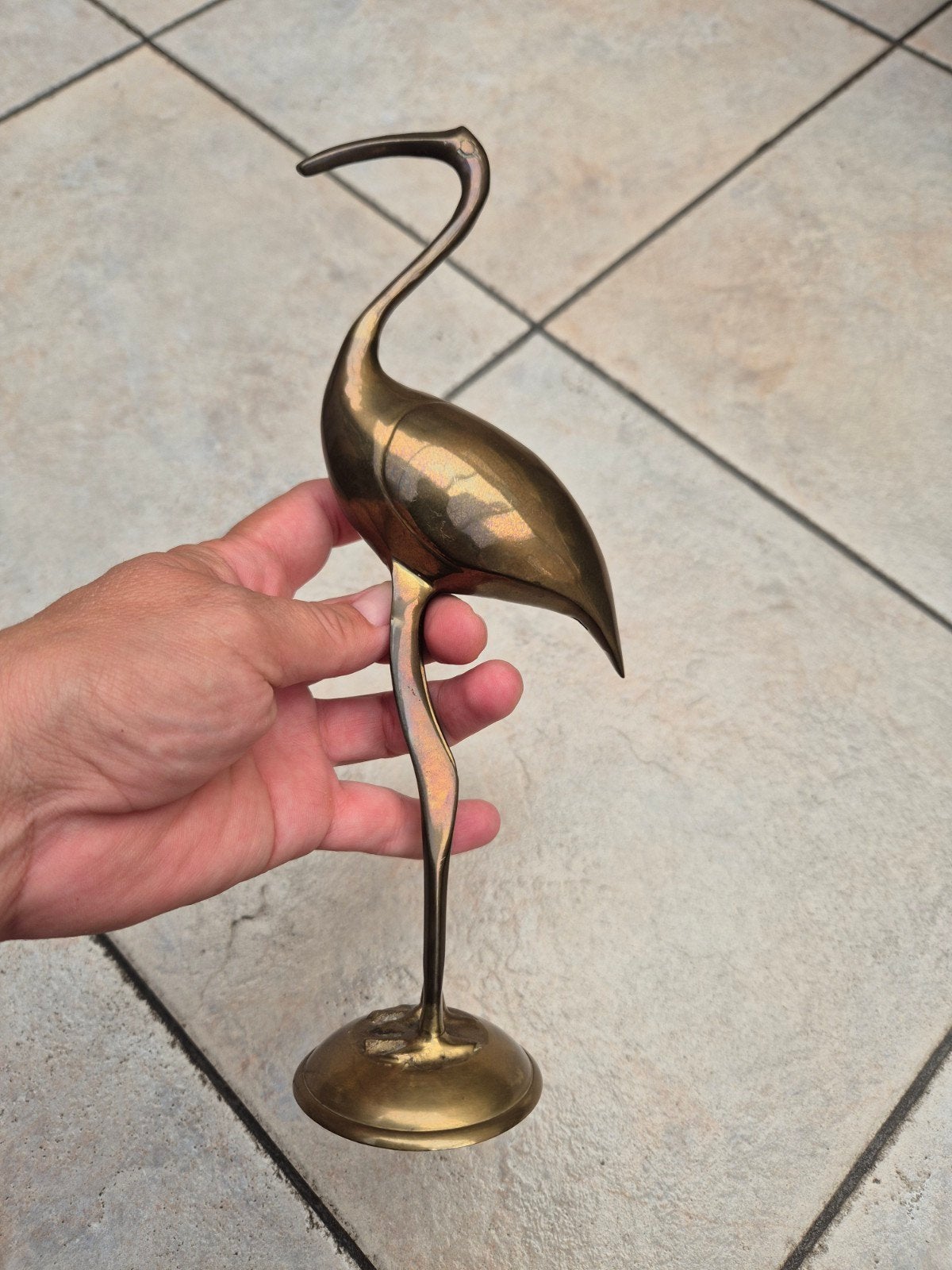 Antieke koperen Flamingo beeld in heel goede staat, Antiquités & Art, Antiquités | Bronze & Cuivre, Enlèvement ou Envoi