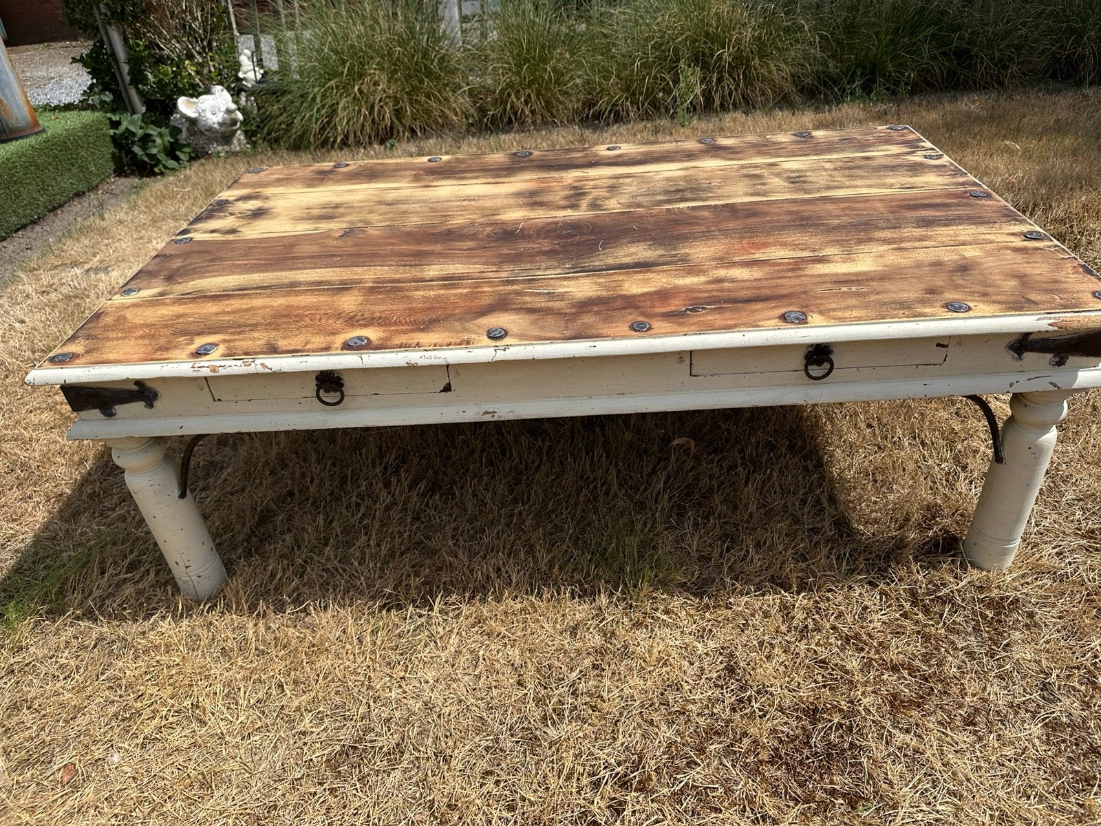 Massief teak houten salontafel, Ophalen, Zo goed als nieuw