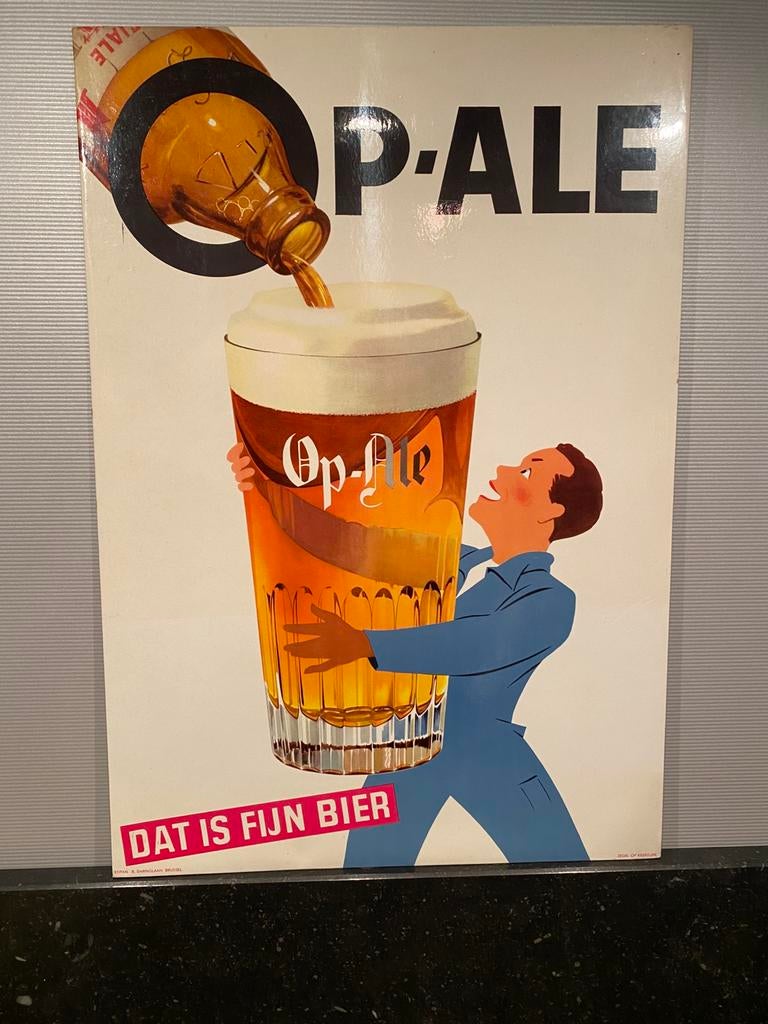 OP-ALE brouwerij de smedt opwijk reclamebord 33,8 x 48,8 cm, Verzamelen, Biermerken, Ophalen of Verzenden, Zo goed als nieuw, Reclamebord, Plaat of Schild