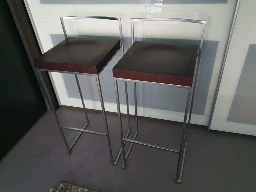 ***Originele Lapalma Cubo design barkrukken (walnut&leather), Ophalen, 5 krukken of meer, Met voetsteun, 60 tot 90 cm