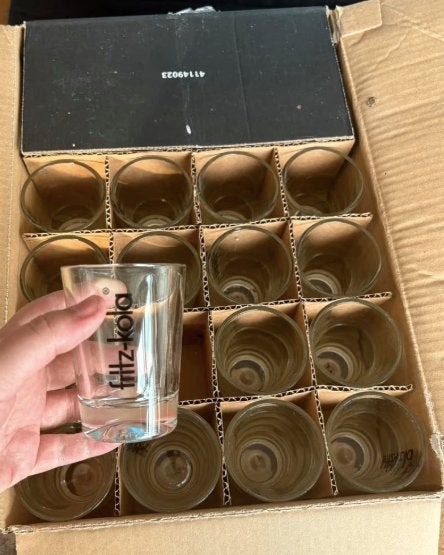 Fritz Kola glazen set van 24, 0,1L, nooit gebruikt, Verzamelen, Ophalen, Nieuw, Borrel- of Shotglas