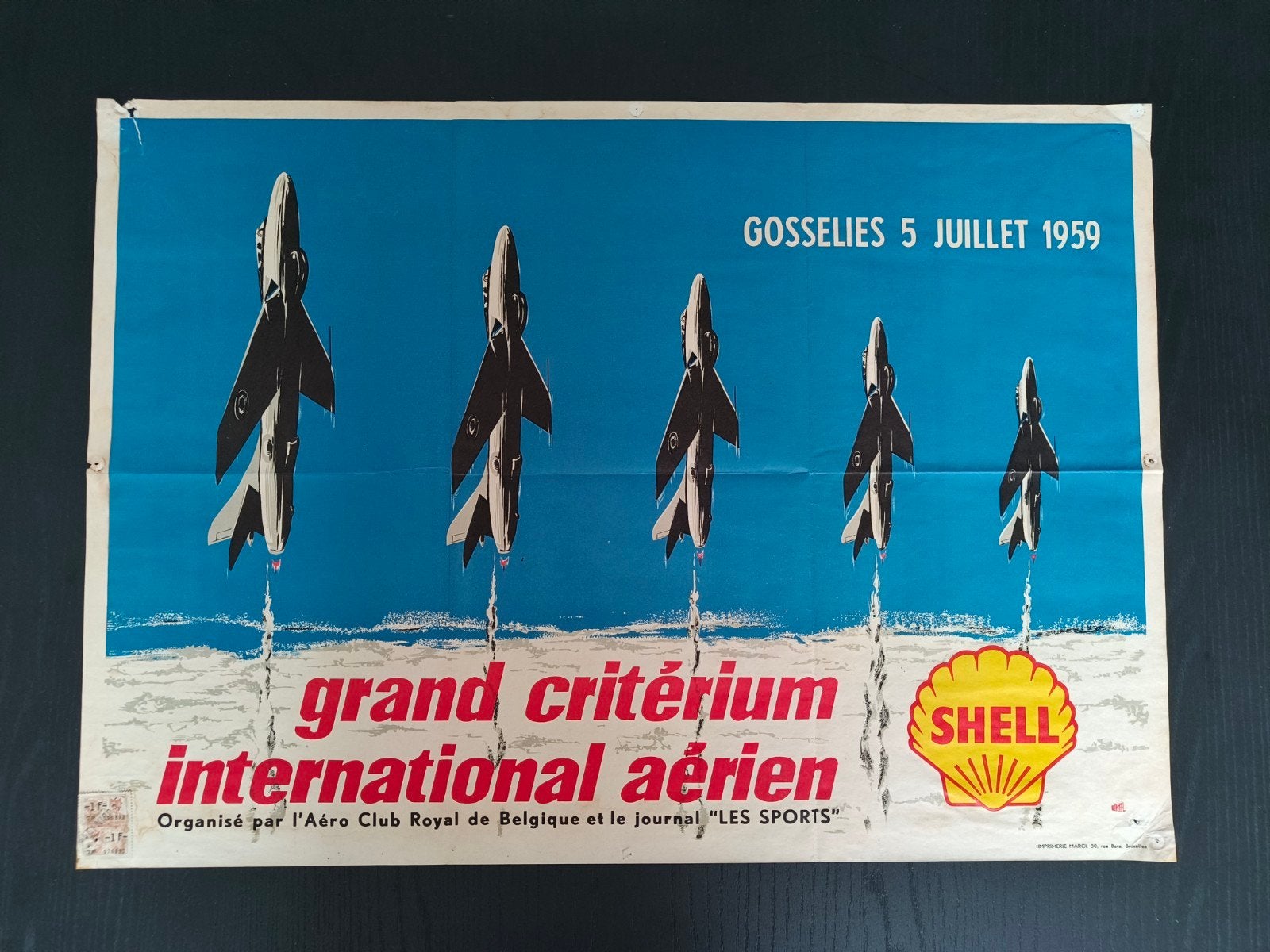 Rare affiche grand critérium inter. Aérien Gosselies 1959, Enlèvement ou Envoi
