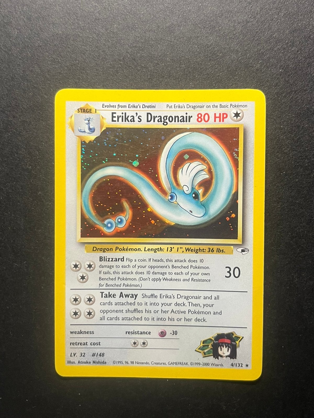Pokemon kaart Erika’s Dragonair Holo 4/132 uit 1999, Ophalen of Verzenden, Gebruikt