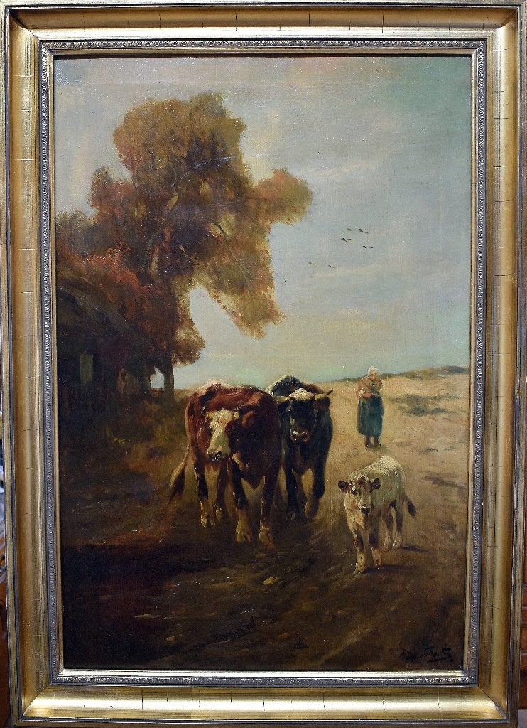 Henry Schouten (1860-1927):  Boerin  (O/D, 90 x 60 cm), Antiek en Kunst, Doek, Dieren, Ophalen of Verzenden, Klassiek