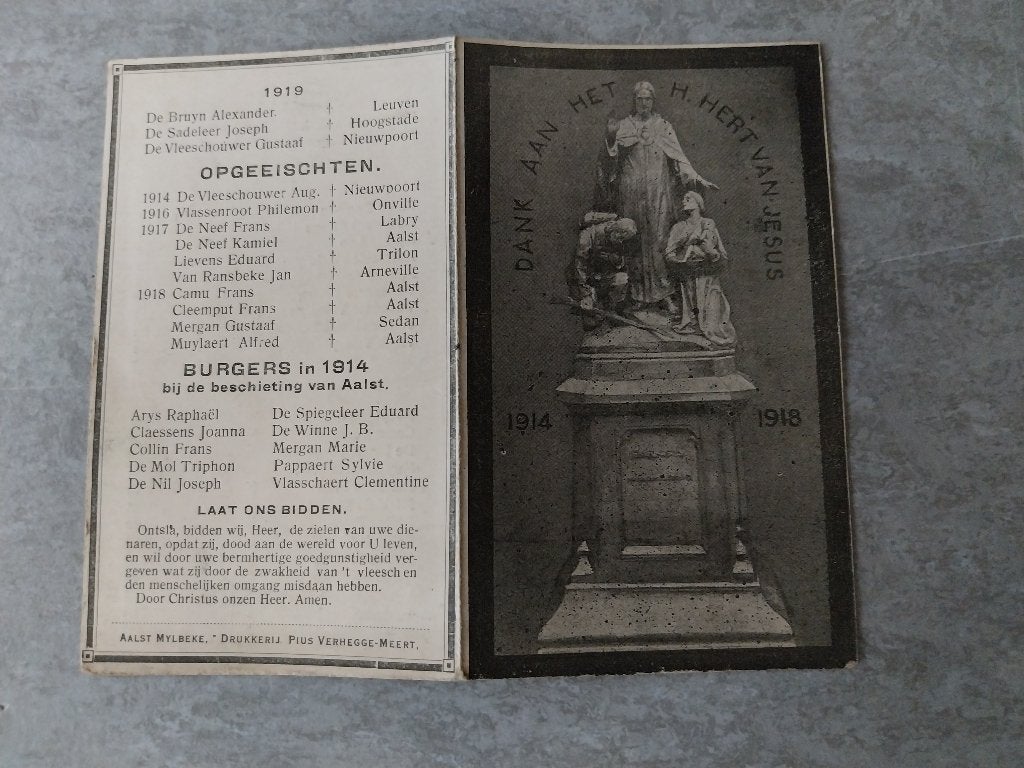 Doodsprent oorlogsslachtoffers Aalst Eerste Wereldoorlog, Ophalen of Verzenden, Overige soorten, Overige typen