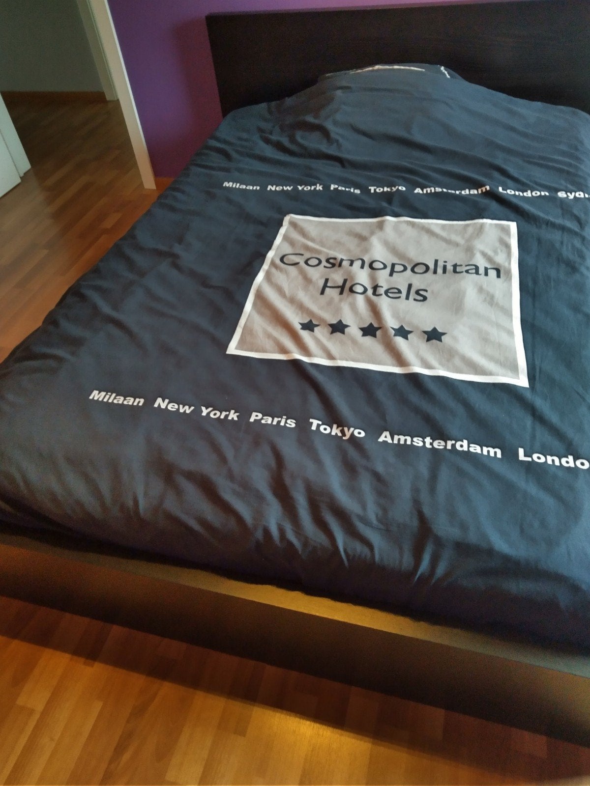 zwart bed 140/200, Queen size, Enlèvement, 200 cm, Bois