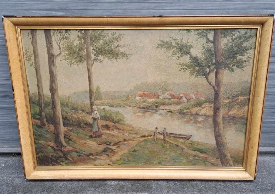 huile sur panneau signe r dupont, Antiek en Kunst, Kunst | Schilderijen | Klassiek, Ophalen of Verzenden, Paneel