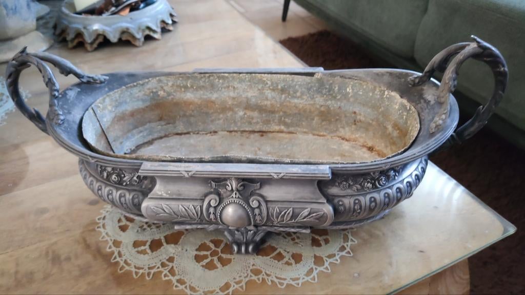 brocante verzilverde Franse art deco jardiniere, Antiek en Kunst, Curiosa en Brocante, Ophalen