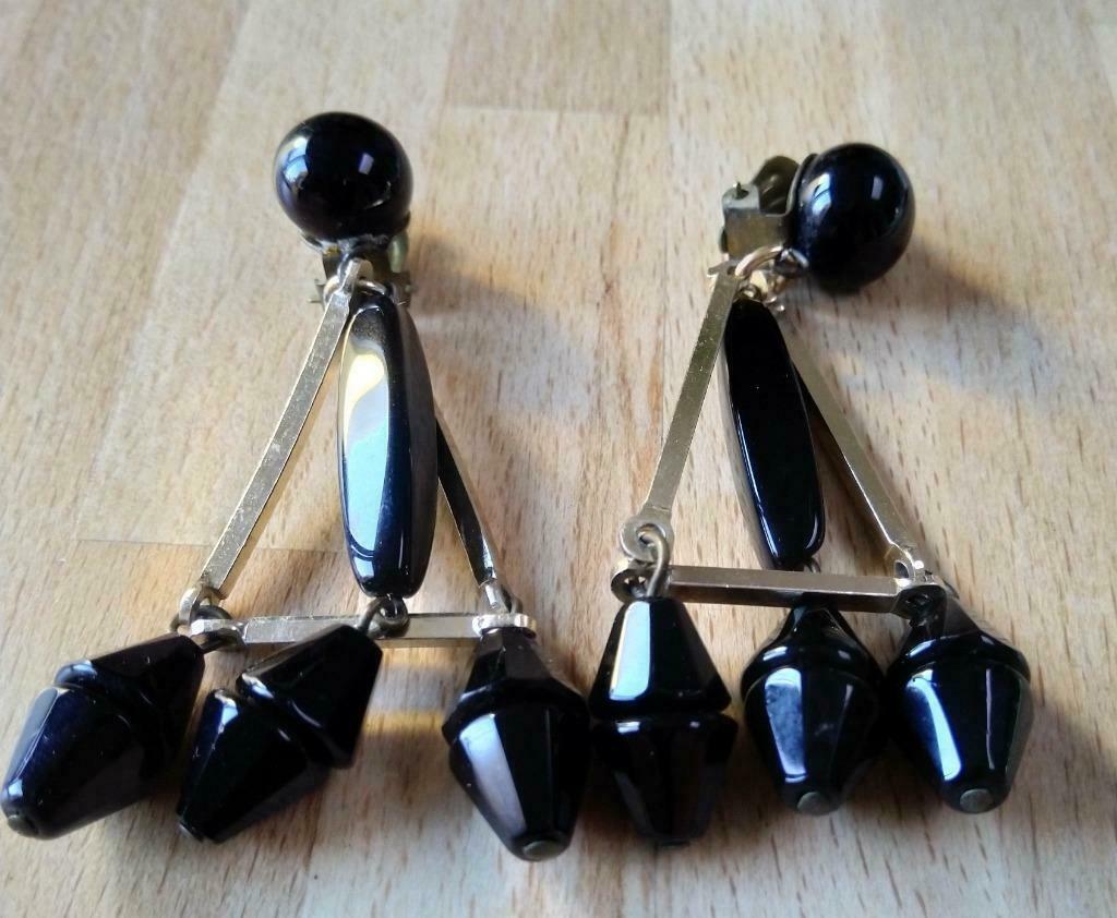 Boucles d'oreilles plastique noir et métal années 1980, Enlèvement ou Envoi, Pendantes