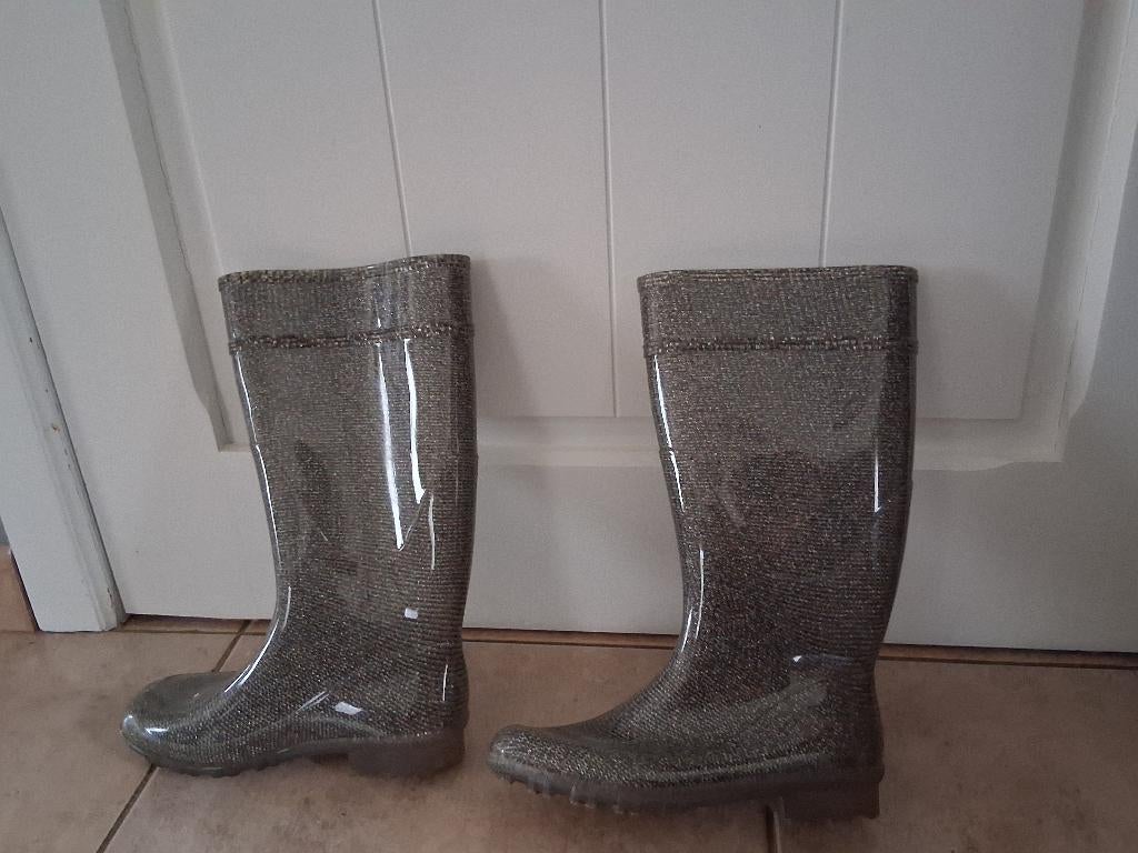 Regenlaarzen grijs glitter maat 37, Ophalen, Regenlaarzen, Grijs, Gedragen