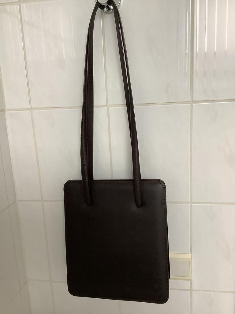 Handtas bruin LEER met ritssluiting. Emma Wieleman., Enlèvement ou Envoi, Comme neuf, Brun, Sac à main