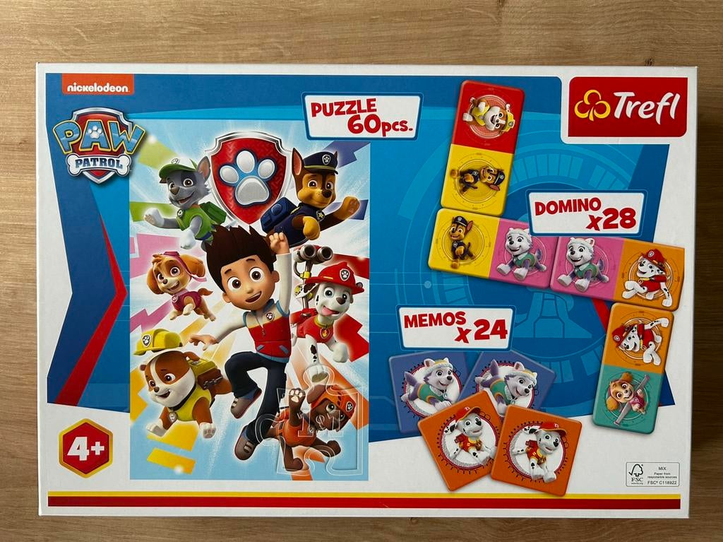 Trefl Paw Patrol Puzzel+Memo+Domino 4+, Ophalen of Verzenden, Zo goed als nieuw