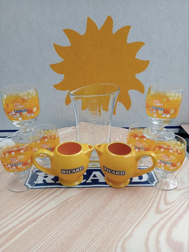 Feel sunny glazen Ricard 6 st en waterkannetjes 15 CL 3st, Ophalen of Verzenden, Nieuw, Waterglas