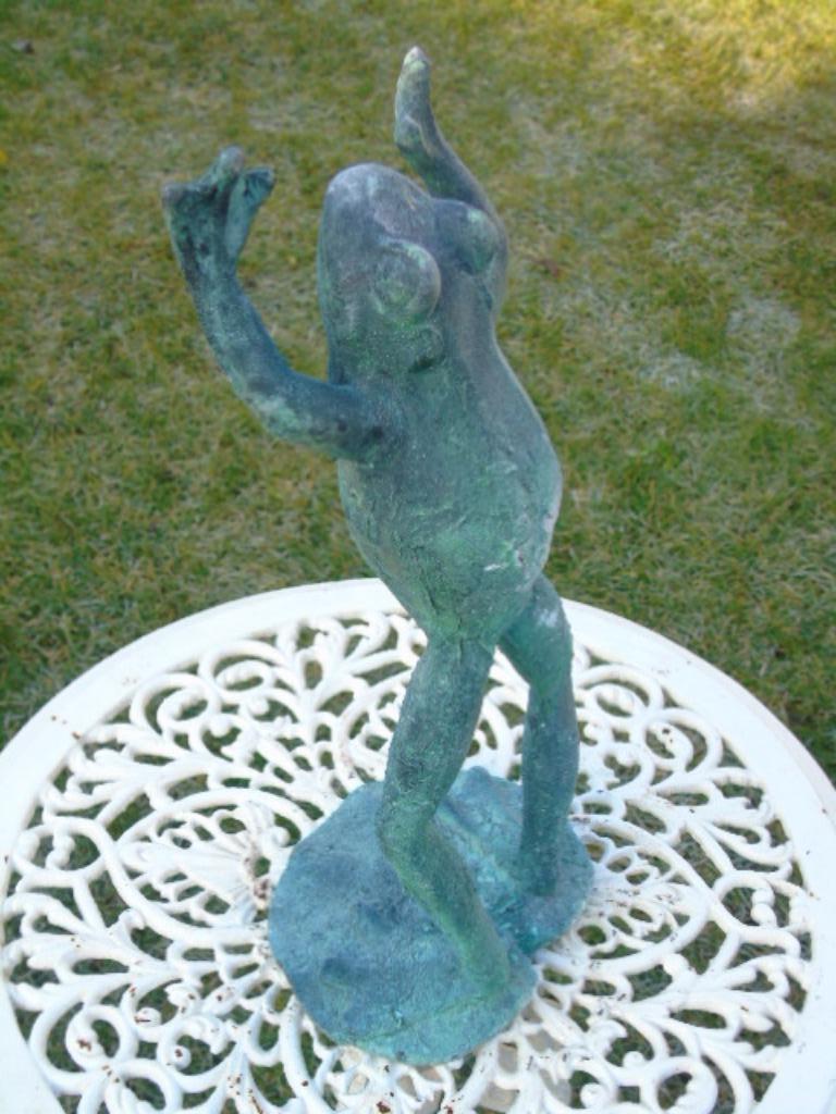 Roestgroen gietijzeren beeld van een kikker., Tuin en Terras, Ophalen, Nieuw, Metaal, Dierenbeeld