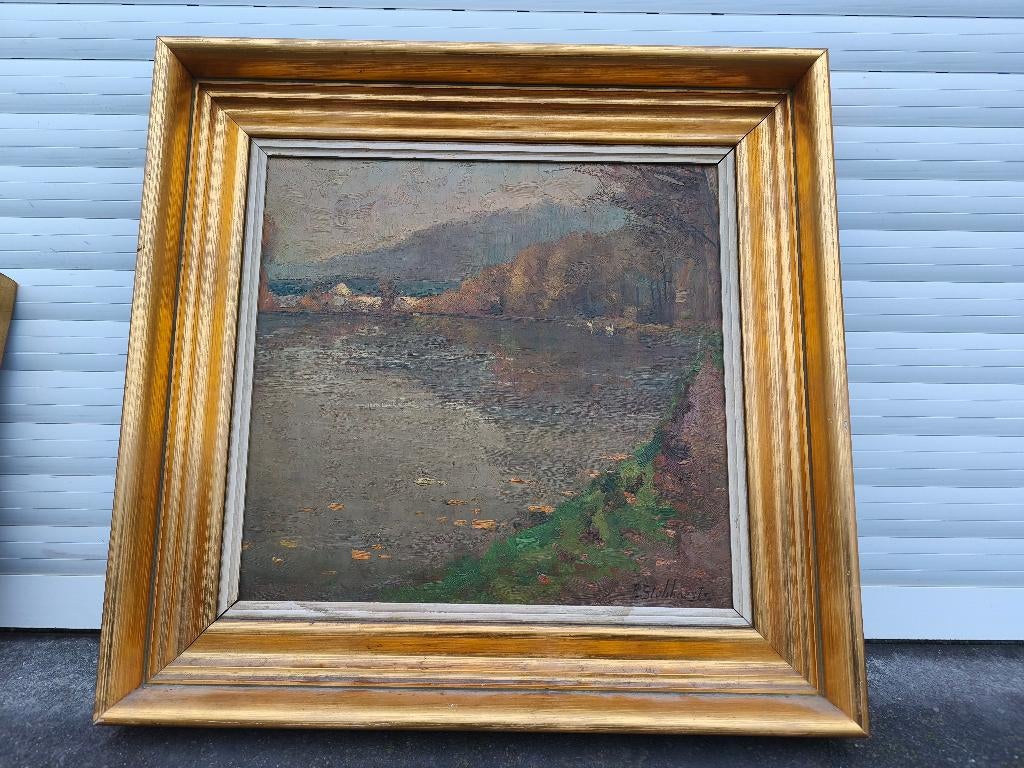 Huile sur panneau lac signe Pieter stobbaerts, Enlèvement ou Envoi