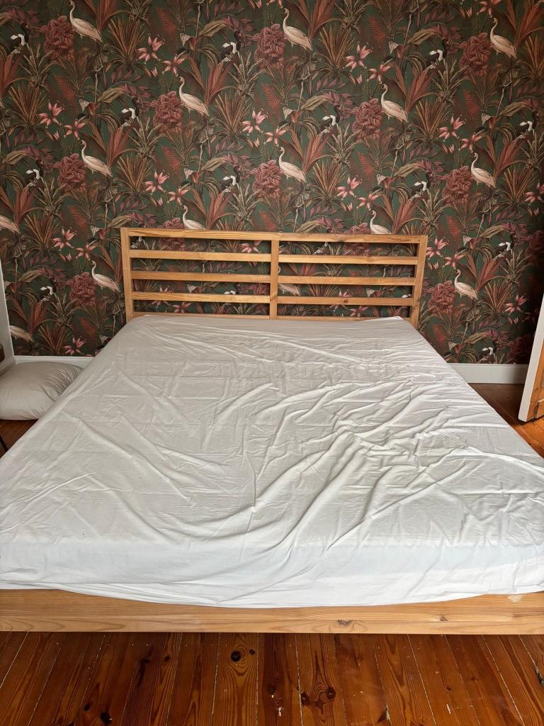 Bedframe met lattenbodem, Huis en Inrichting, Ophalen, Bruin, Tweepersoons, Zo goed als nieuw