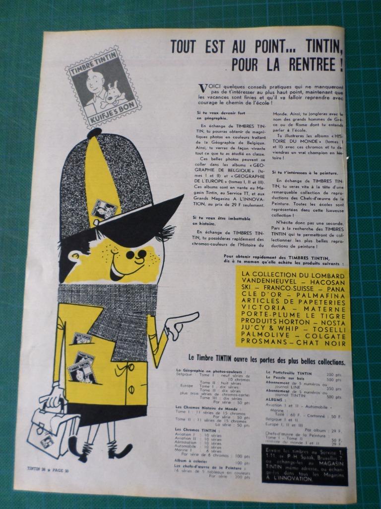 Tintin - timbres Tintin - publicité papier - 1960, Collections, Personnages de BD, Enlèvement ou Envoi, Tintin, Utilisé, Autres types