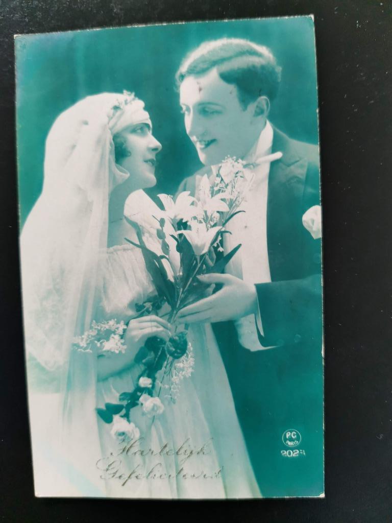 oude huwelijks wenskaart (1922) - PC Paris, nr 2023, Ophalen of Verzenden, 1920 tot 1940, Gelopen, Overige thema's