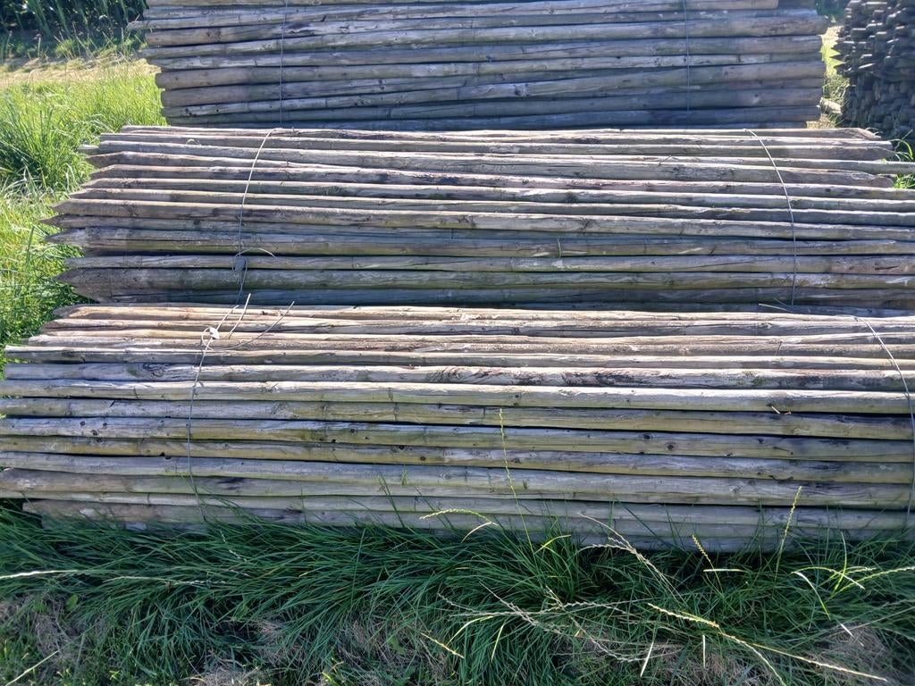 Te koop grote partij gepunte fruitboompalen, Tuin en Terras, Palen, Balken en Planken, Ophalen, Gebruikt, 180 tot 250 cm, Palen
