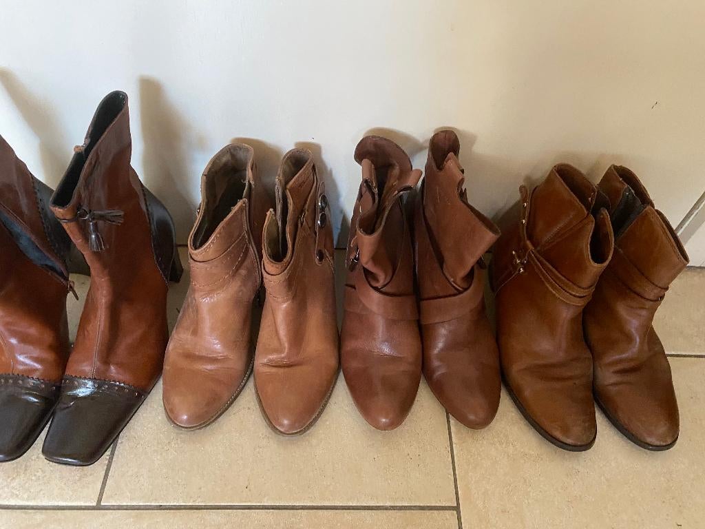 dames laarsjes- leder- 4 paar, Ophalen, Bruin, Lage of Enkellaarzen, Gedragen