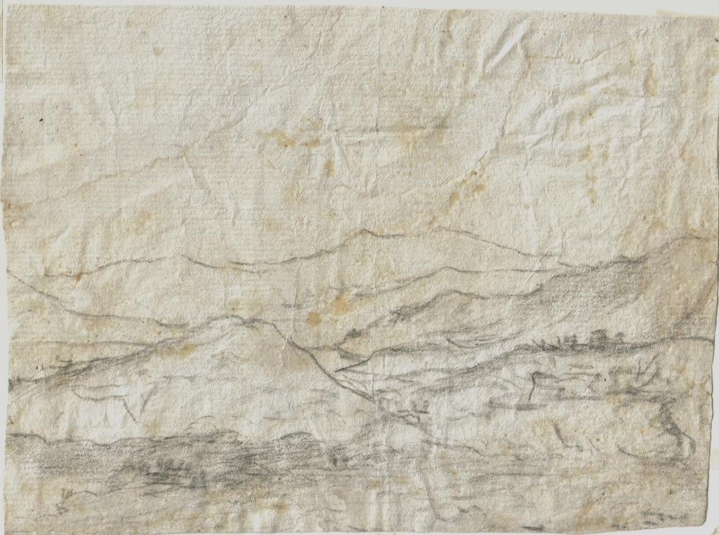 Onbekende BE Maker 17e eeuw krijttekening "Landschapje", Ophalen